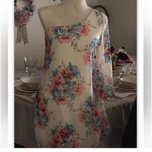 point  Women's Floral One Shoulder Mini Dress S fits like XS  easter